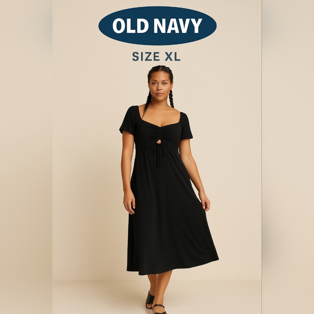 Old Navy Black Midi Dress with Front Tie